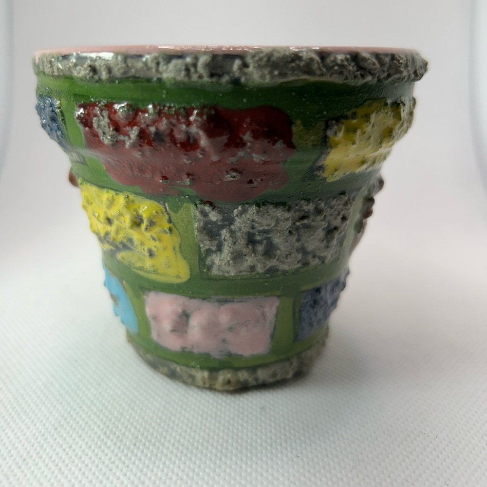 Vtg MCM Fratelli Fanciullacci pottery 4” planter design brick multi color Italy